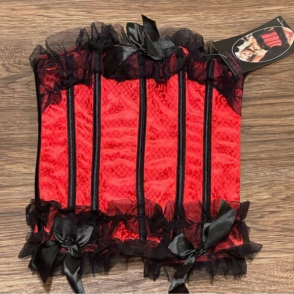 NWT Seven ‘Til Midnight Corset With Boning Red With Black Lace Detail Size Small - Picture 1 of 12